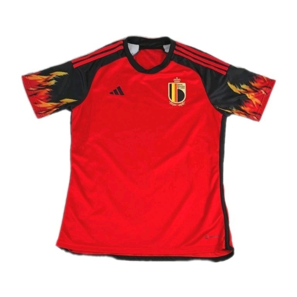 Adidas Belgium 2022-23 World Cup Flaming Shorts Sleeve Soccer Jersey Mens LG